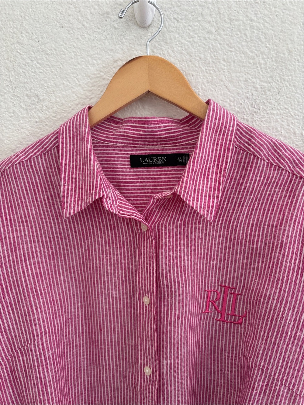 Lauren Ralph Lauren Black Label Linen Striped Button Tie Shirt Roll Tab Sleeves - Picture 4 of 13